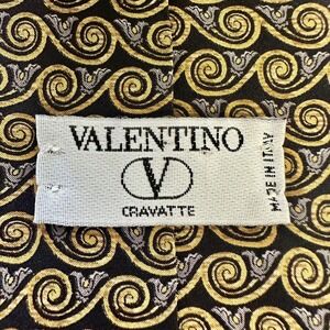 Valentino Cravatte Collection Yellow Black Geometric 100%‎ Silk Neck Tie Italy
